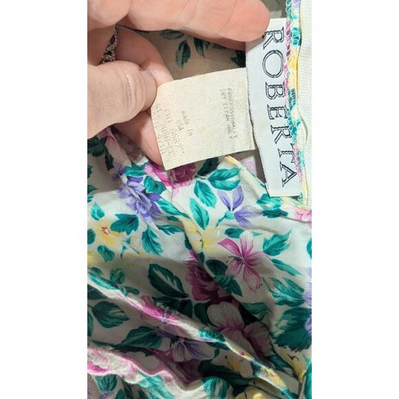 Roberta Vintage Juniors Floral Romper Sz 9/10 Off The Shoulder 80s Feminine - Picture 7 of 7